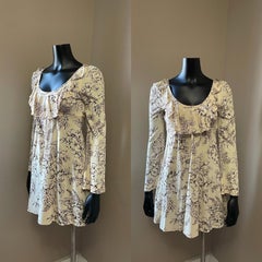 Vintage Phase II California 1960s Cream Brown Micro Mini Dress XS