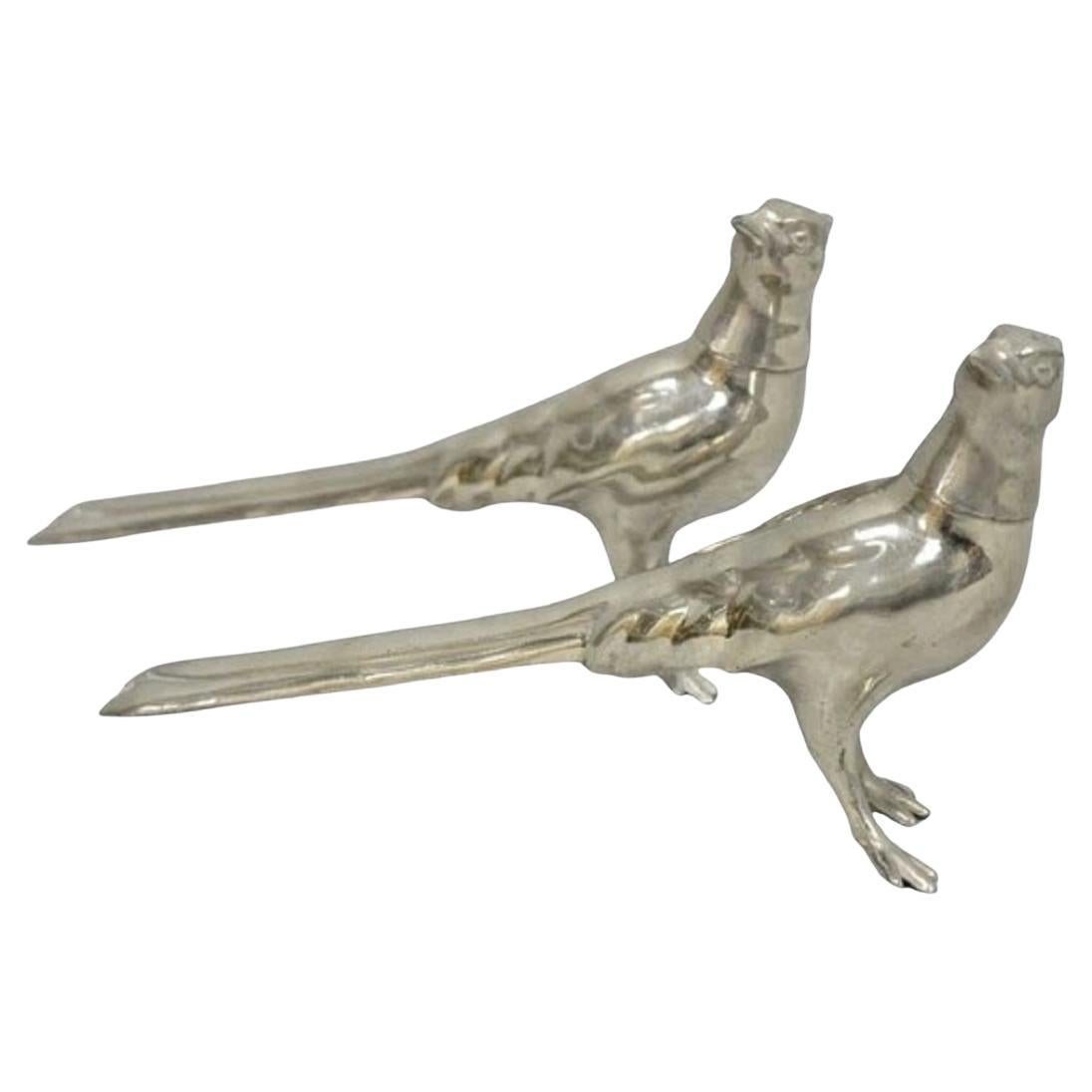 Vintage Pheasant Bird Silver Plated Figurine Salt & Pepper Shakers - a Pair