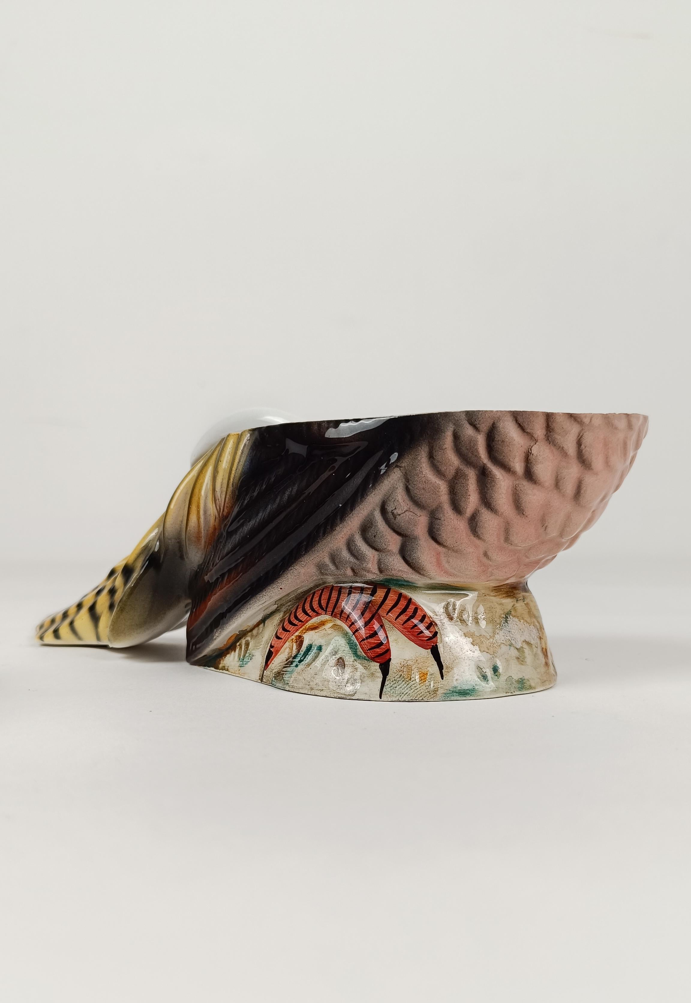Vintage Fasan Soße Boot in Hand gemalt Keramik, Jagd Dekor,  Italien 50er Jahre im Angebot 4