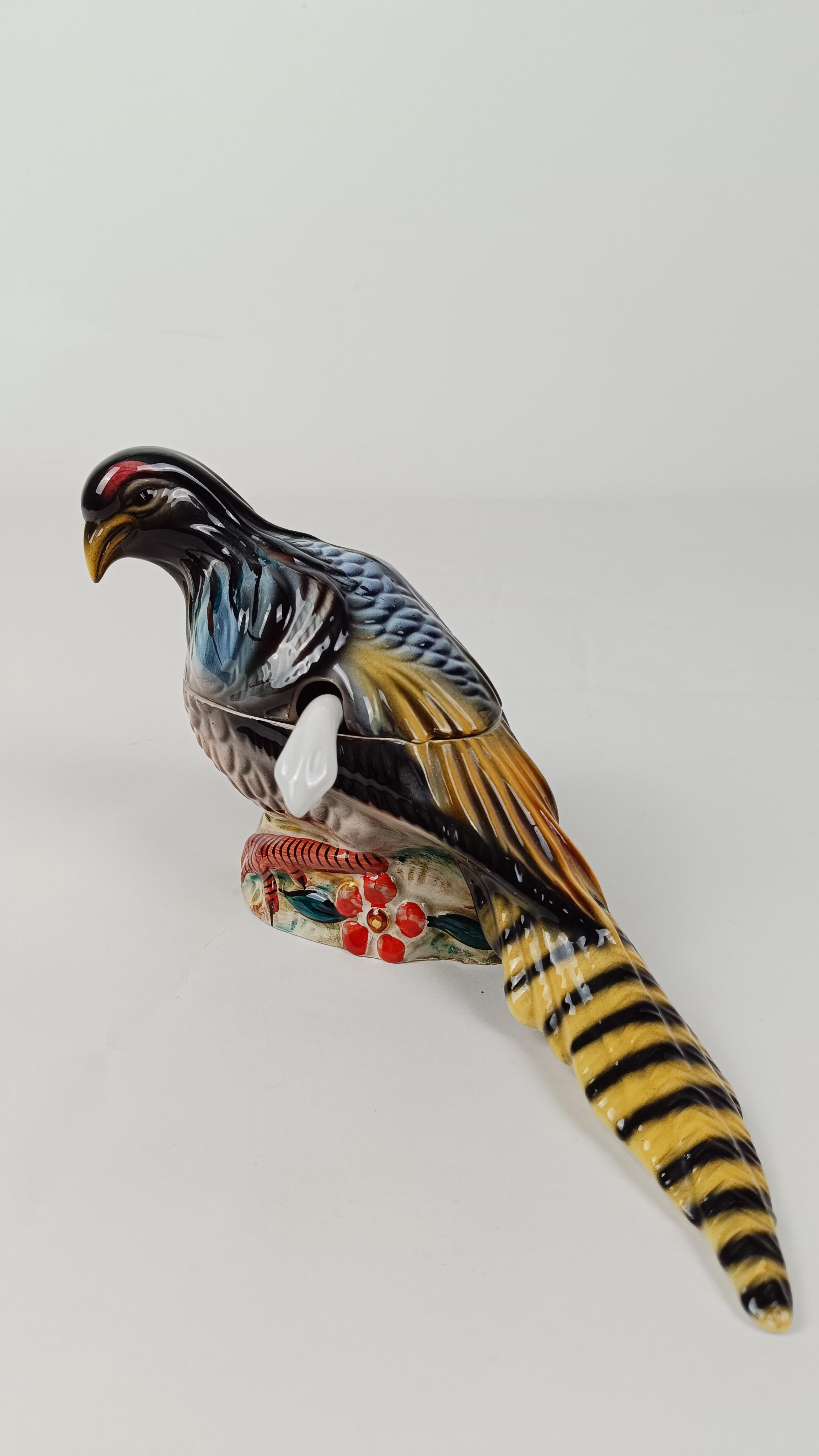 Vintage Fasan Soße Boot in Hand gemalt Keramik, Jagd Dekor,  Italien 50er Jahre im Angebot 6
