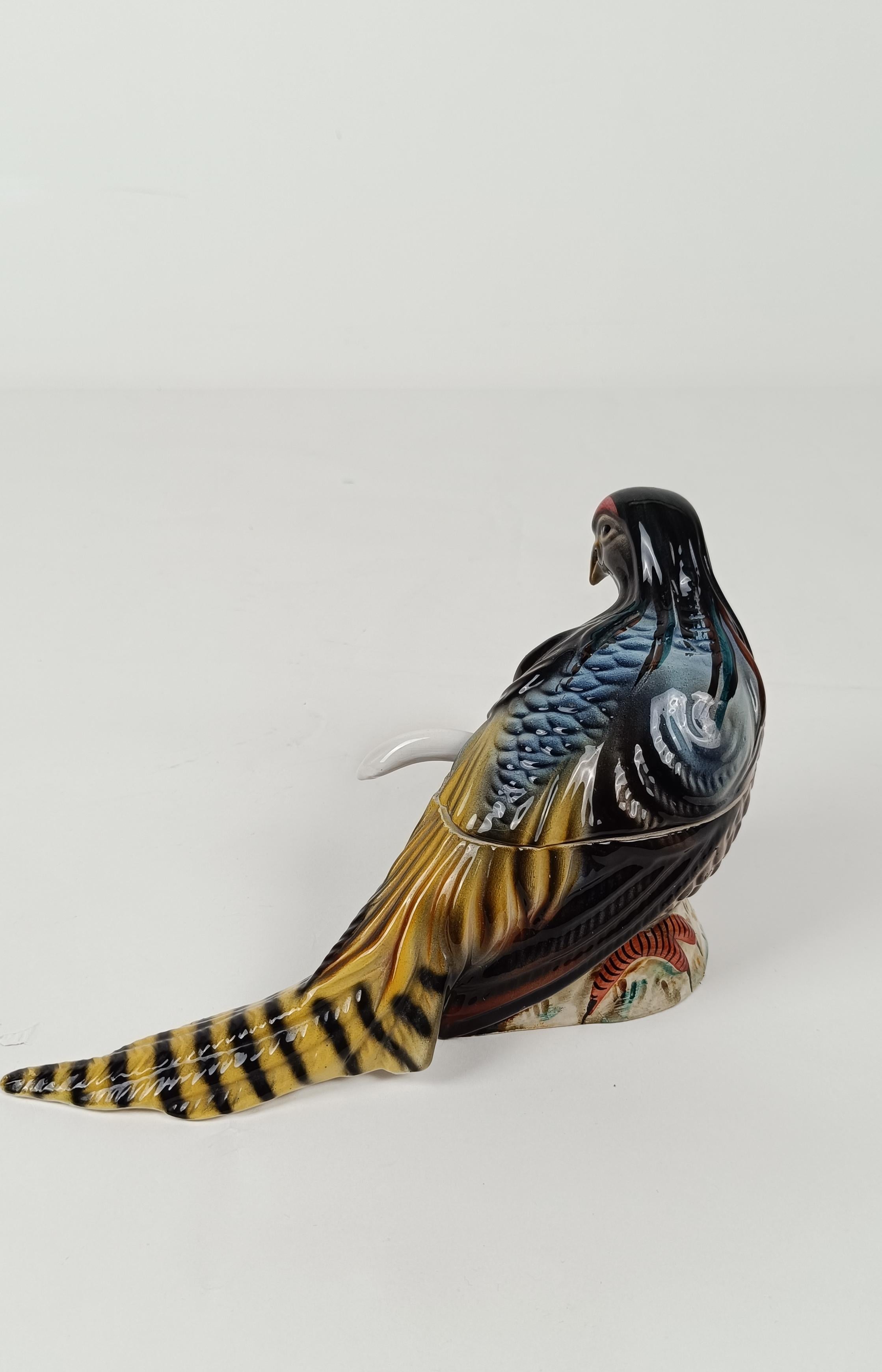 Vintage Fasan Soße Boot in Hand gemalt Keramik, Jagd Dekor,  Italien 50er Jahre im Angebot 9