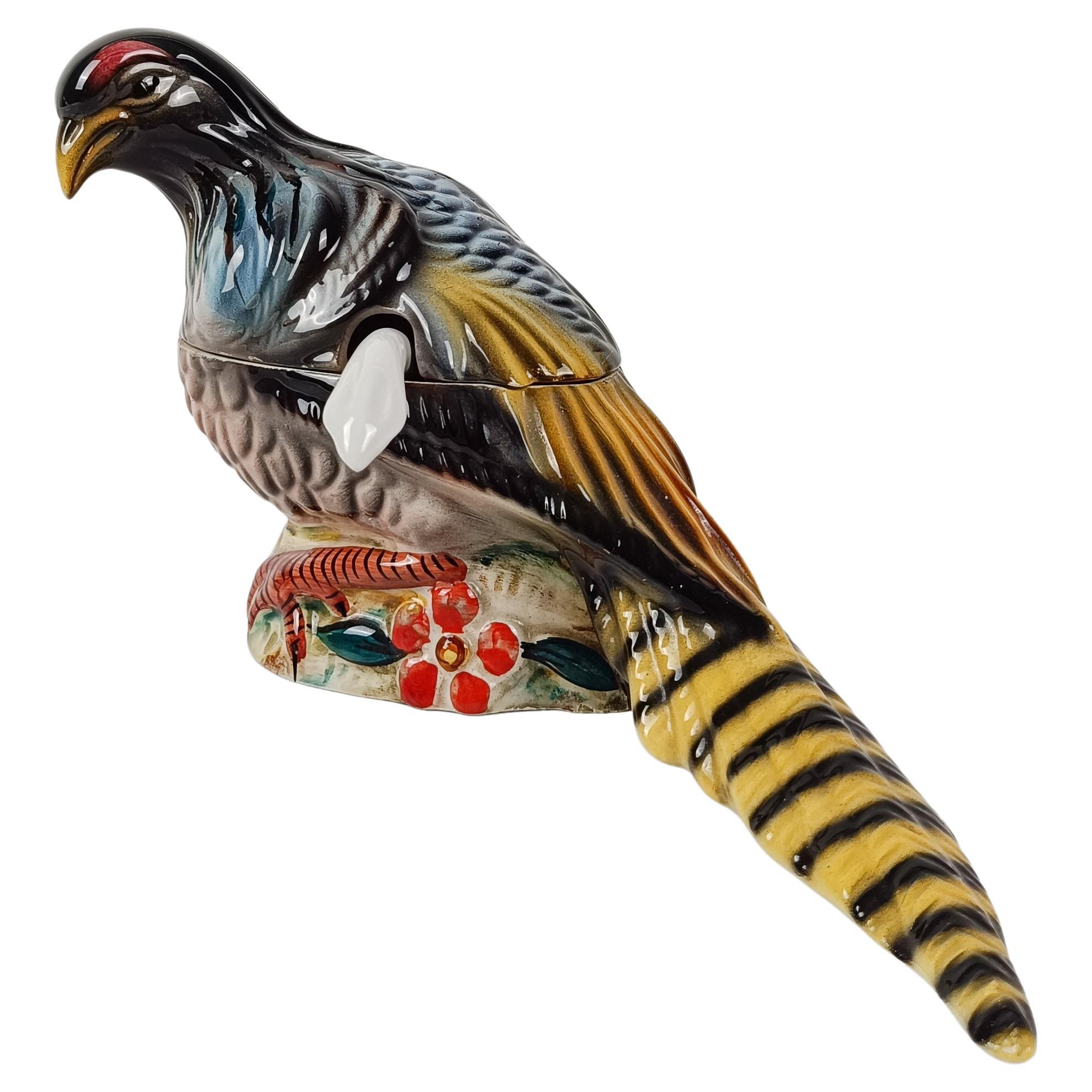 Vintage Pheasant Gravy Boat in Hand Painted Ceramic, Hunting Decor,  Italy 50s