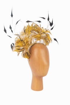 Vintage Philip Treacy Black and Yellow Feather Head Jewelry, 34.5 cm