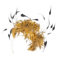 Vintage Philip Treacy Black and Yellow Feather Head Jewelry, 34.5 cm