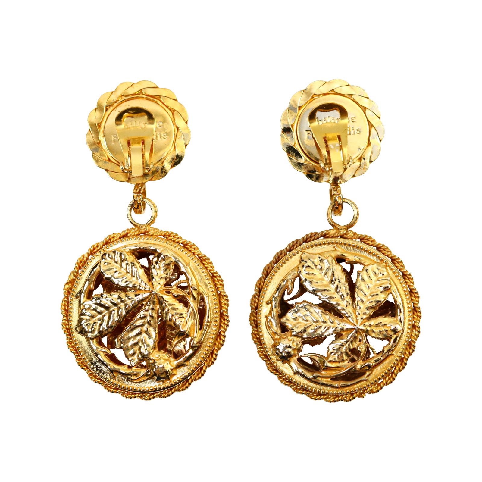 Vintage Philipe Farrandis Dangling Gold Tone Earrings, circa 1980s In Good Condition For Sale In New York, NY