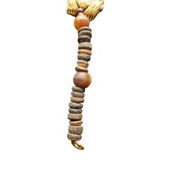 Vintage Philippe Audibert Wood Bead Bracelet with Gilt Metal Capybara Charm