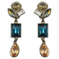 Vintage Philippe Ferrandis Citrine & Sapphire Glass Earrings 1990s