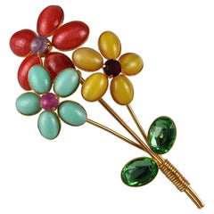 Vintage PHILIPPE FERRANDIS Flower Bouquet Colourful Glass Cabochon Brooch
