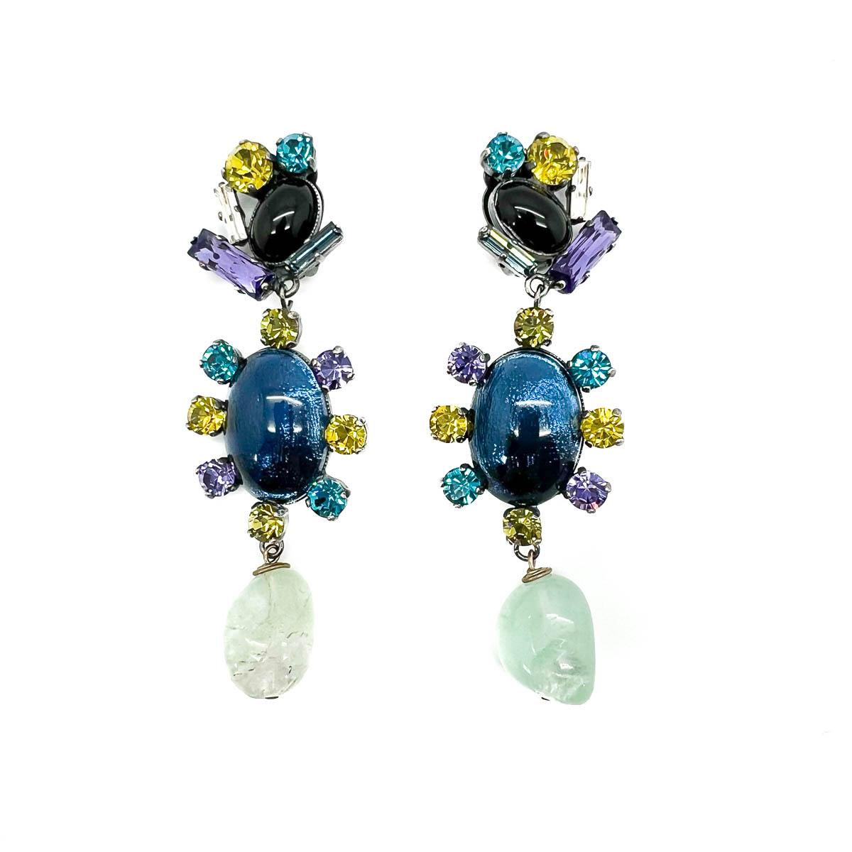 Vintage Philippe Ferrandis Foiled Glass & Stone Earrings 1980s In Good Condition For Sale In Wilmslow, GB