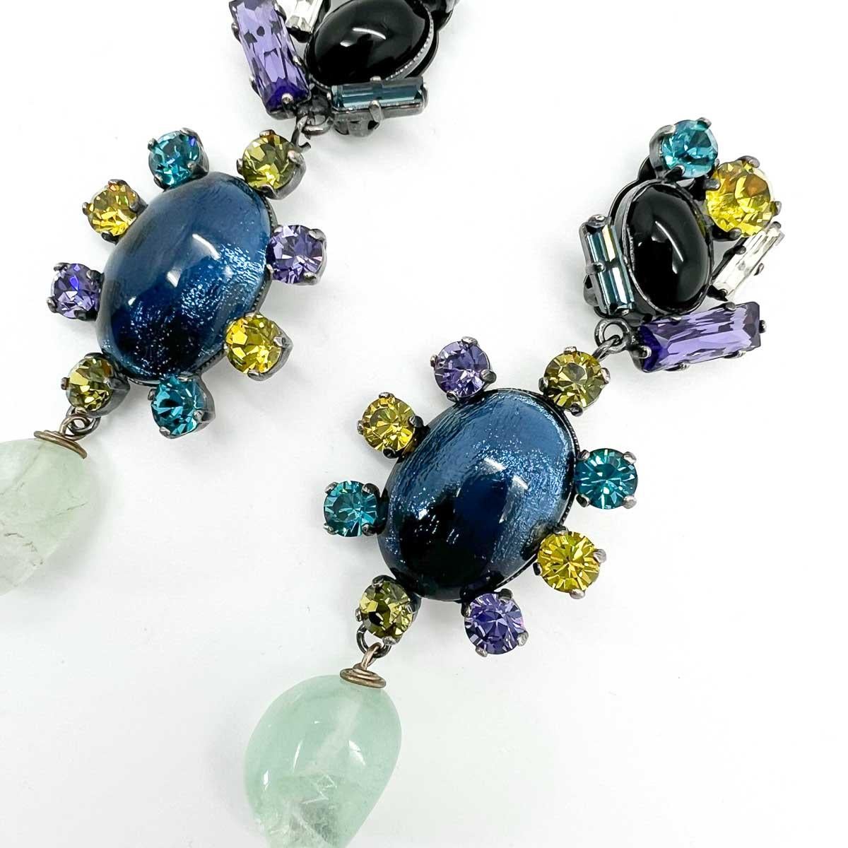 Women's Vintage Philippe Ferrandis Foiled Glass & Stone Earrings 1980s For Sale