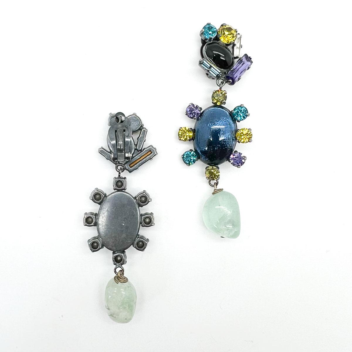 Vintage Philippe Ferrandis Foiled Glass & Stone Earrings 1980s For Sale 2