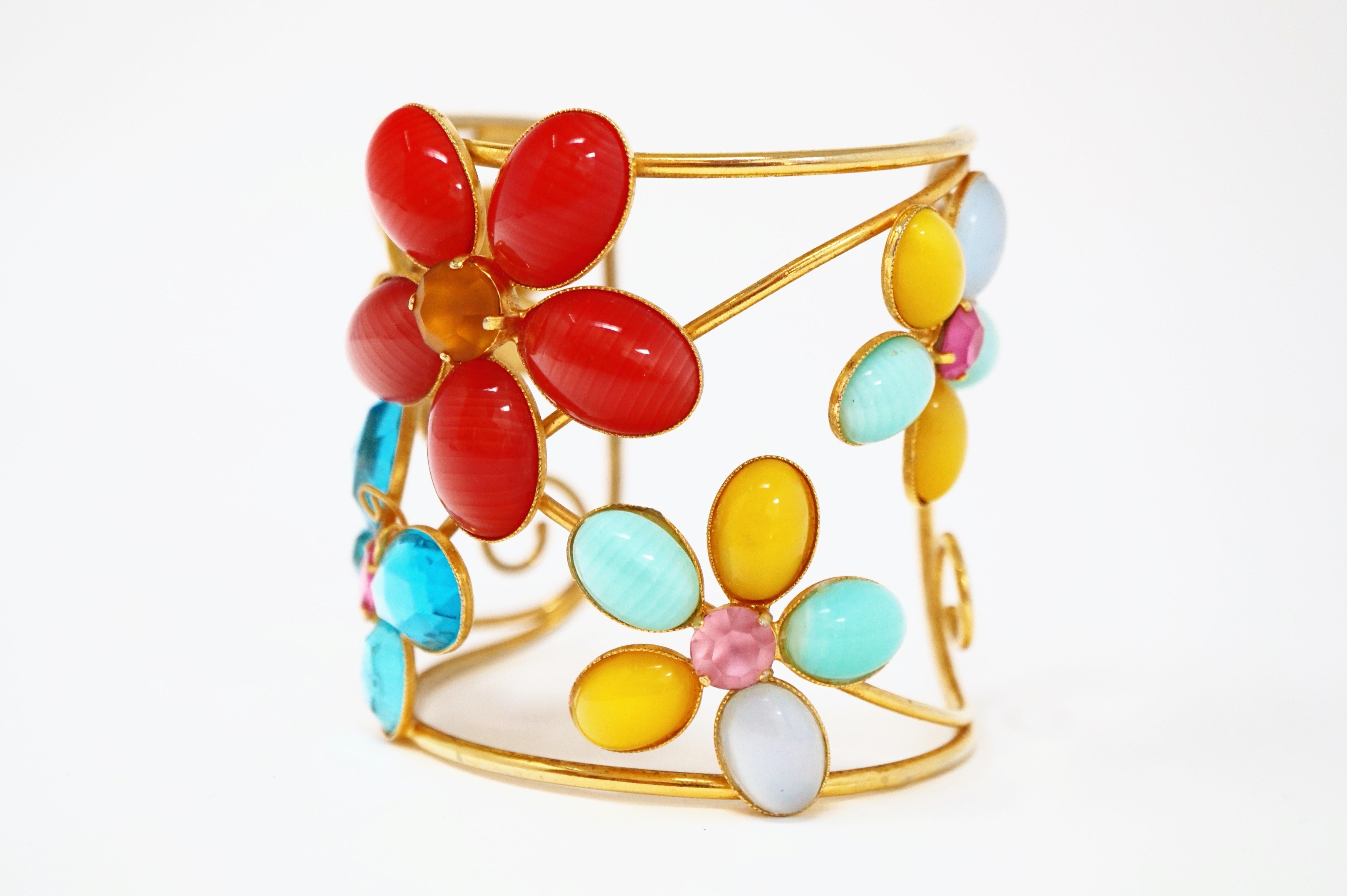 Vintage Philippe Ferrandis Gripoix Flower Runway Cuff Bracelet, circa 1980s For Sale 6