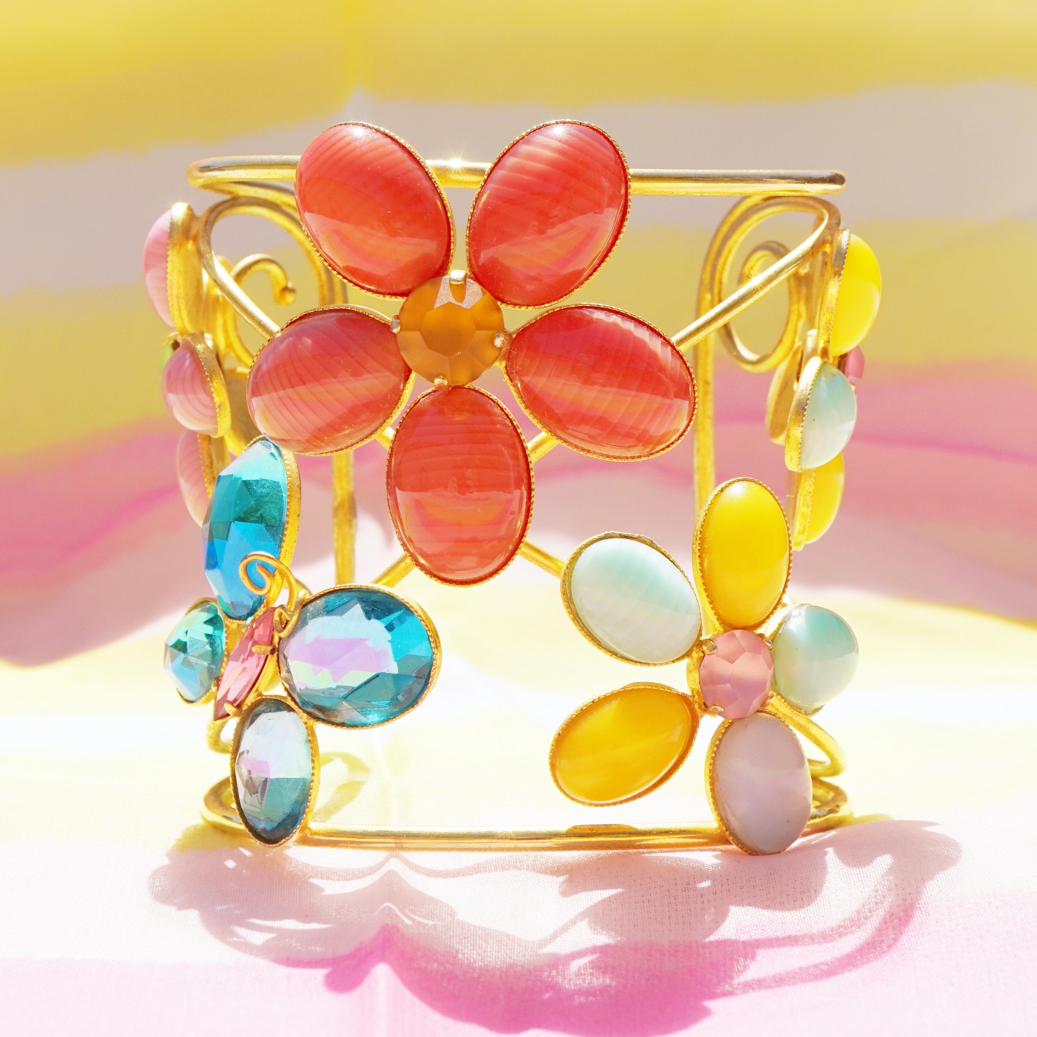 Vintage Philippe Ferrandis Gripoix Flower Runway Cuff Bracelet, circa 1980s For Sale 9