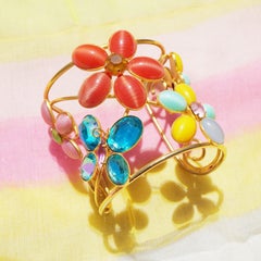 Vintage Philippe Ferrandis Gripoix Flower Runway Cuff Bracelet, circa 1980s