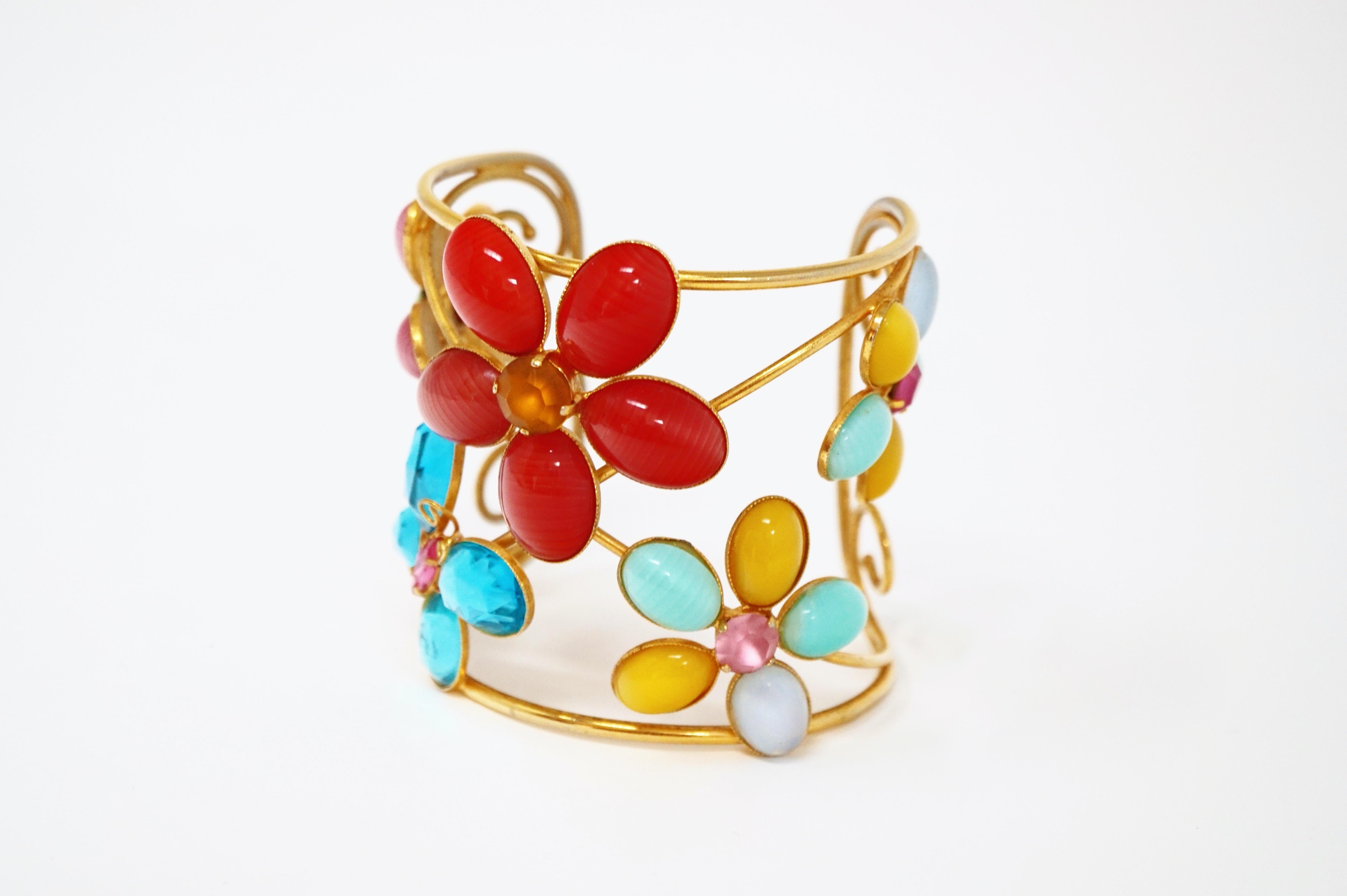 Women's Vintage Philippe Ferrandis Gripoix Flower Runway Cuff Bracelet, circa 1980s