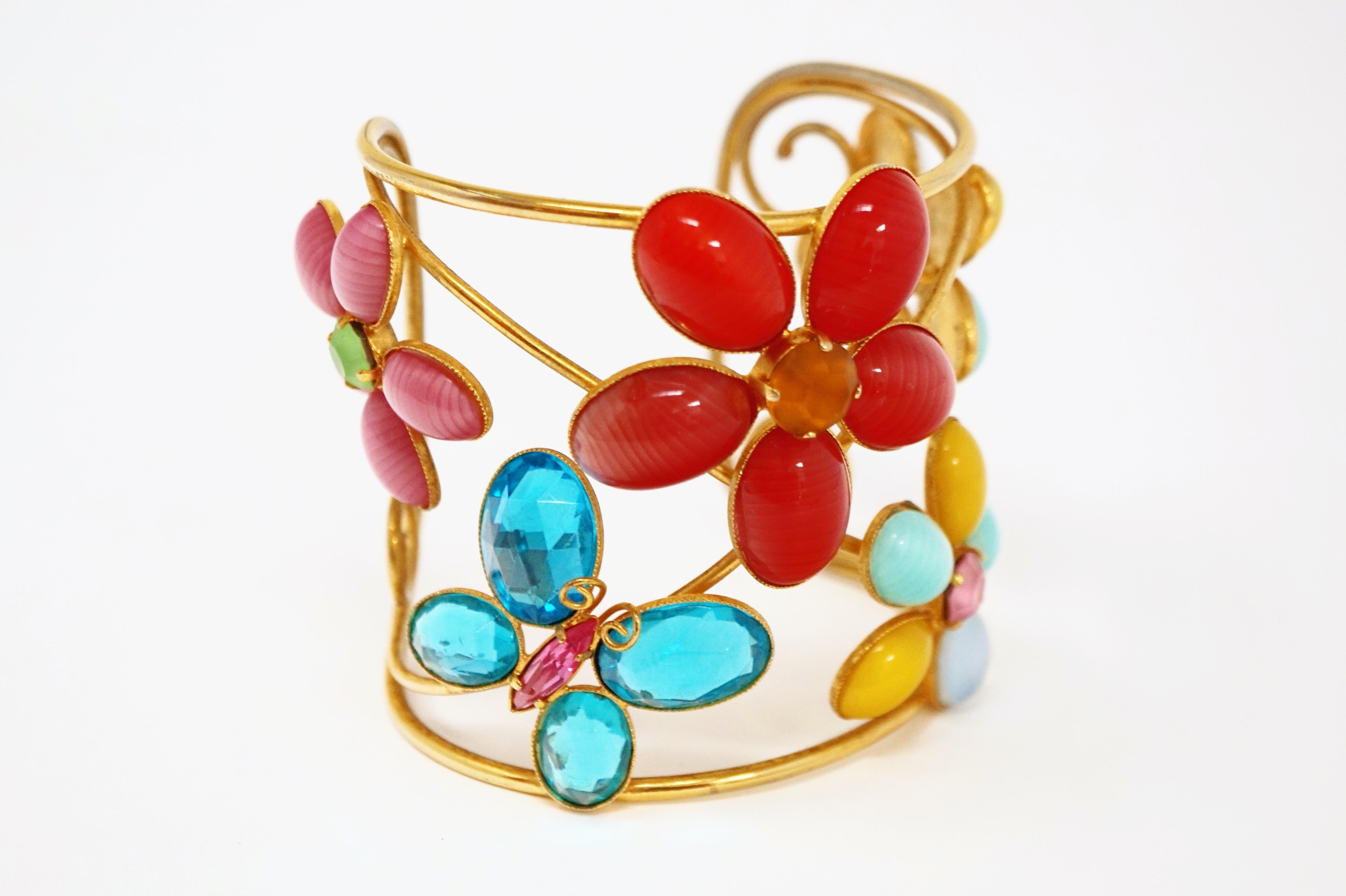 Vintage Philippe Ferrandis Gripoix Flower Runway Cuff Bracelet, circa 1980s For Sale 3