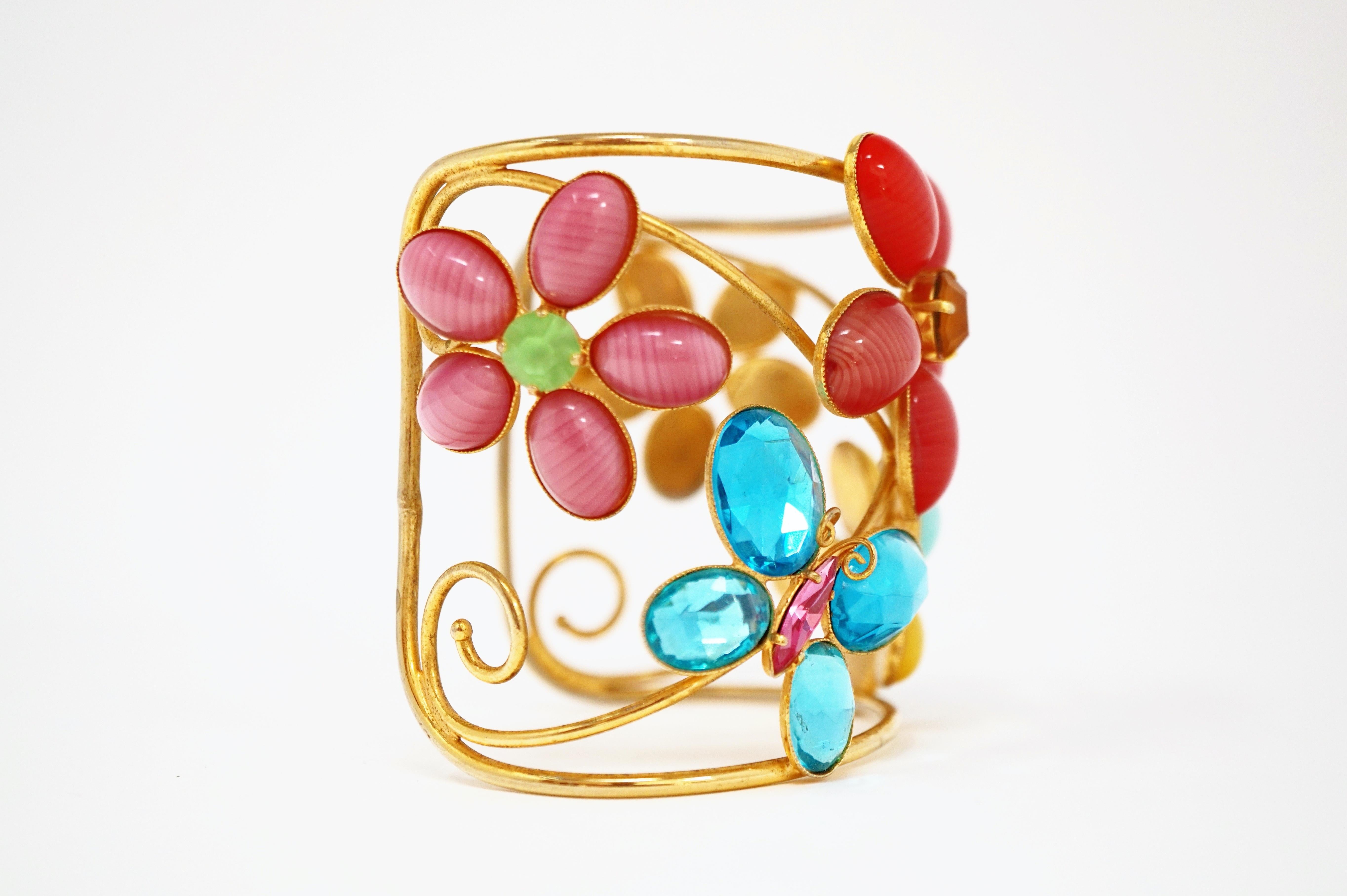 Vintage Philippe Ferrandis Gripoix Flower Runway Cuff Bracelet, circa 1980s 4