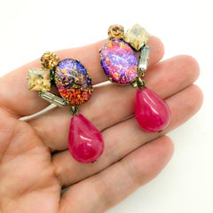 Vintage Philippe Ferrandis Boucles d'oreilles gouttes d'opaline 1990