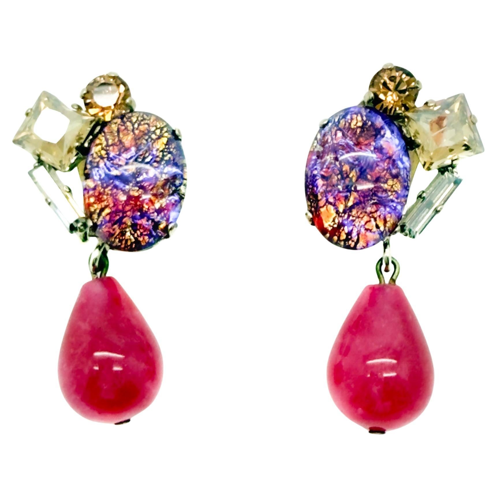 Vintage Philippe Ferrandis Boucles d
oreilles gouttes d
opaline 1990