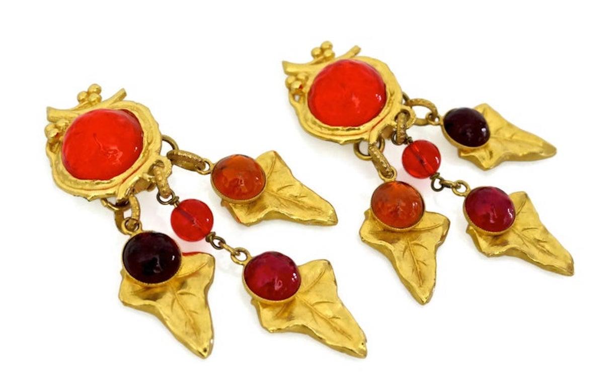 Women's Vintage PHILIPPE FERRANDIS Poured Glass Grape Leaves Earrings