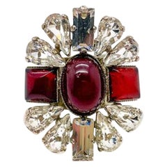 Vintage Philippe Ferrandis Red & White Crystal Cocktail Ring 1990s