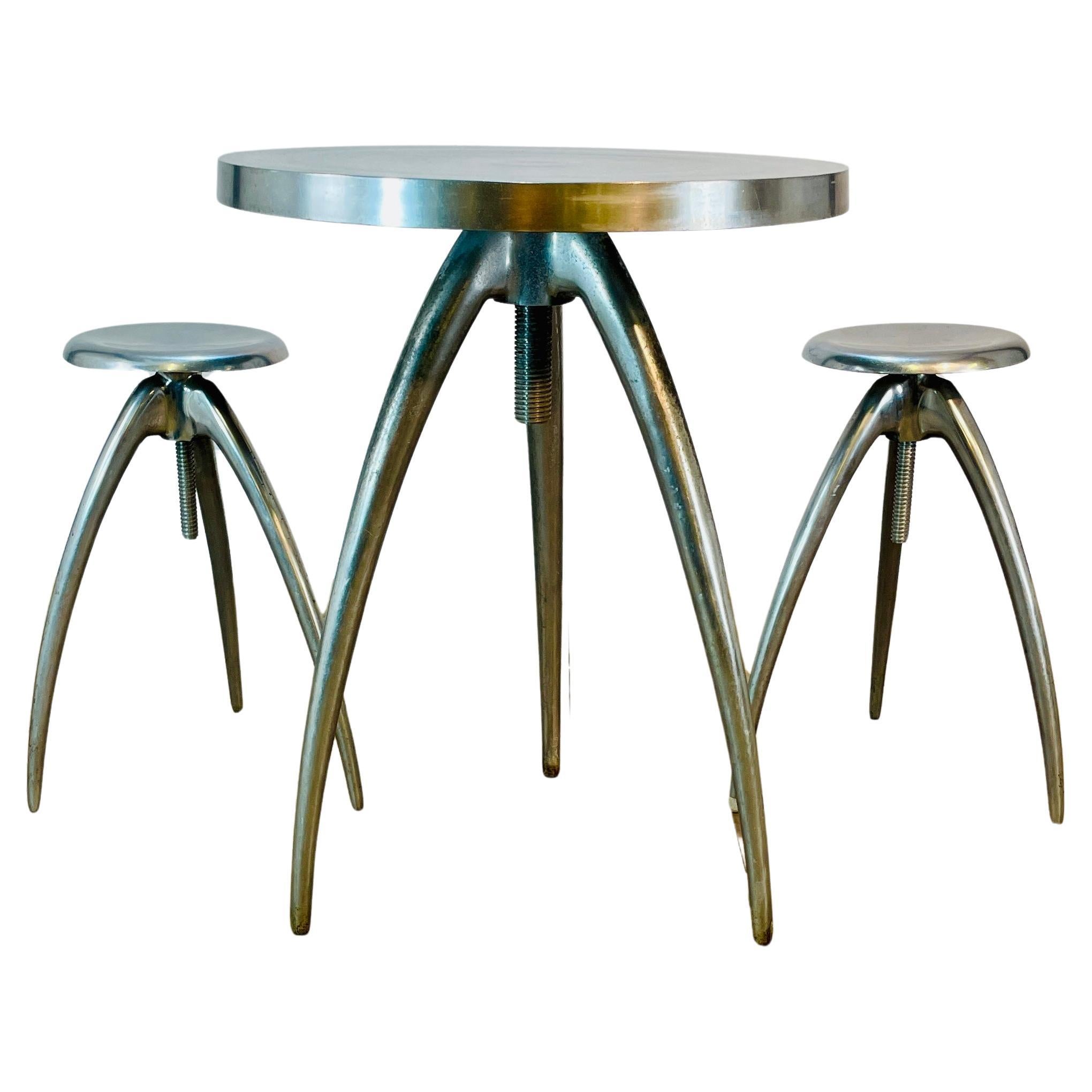 Vintage Philippe Starck 
Vicieuse
 Style Steel Bar Tables + 2 Stools