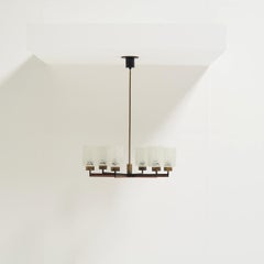 Lustre vintage Philips à 6 lumières, en laiton, teck et métal noir