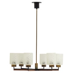 Vintage Philips 6-Light Chandelier in Brass, Teak & Black Metal