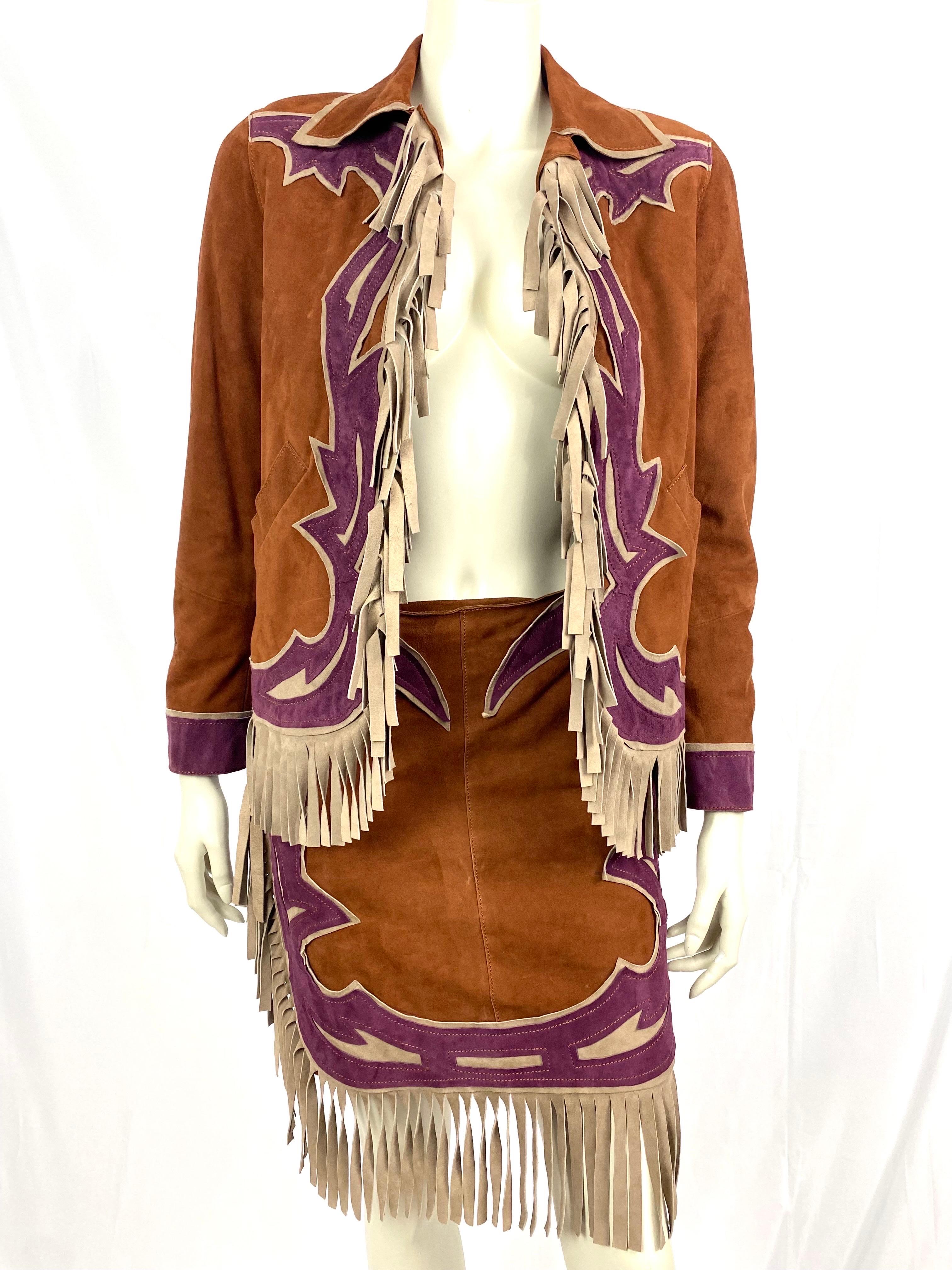 Vintage Philosophy by Alberta Ferretti fringed suede set For Sale 8