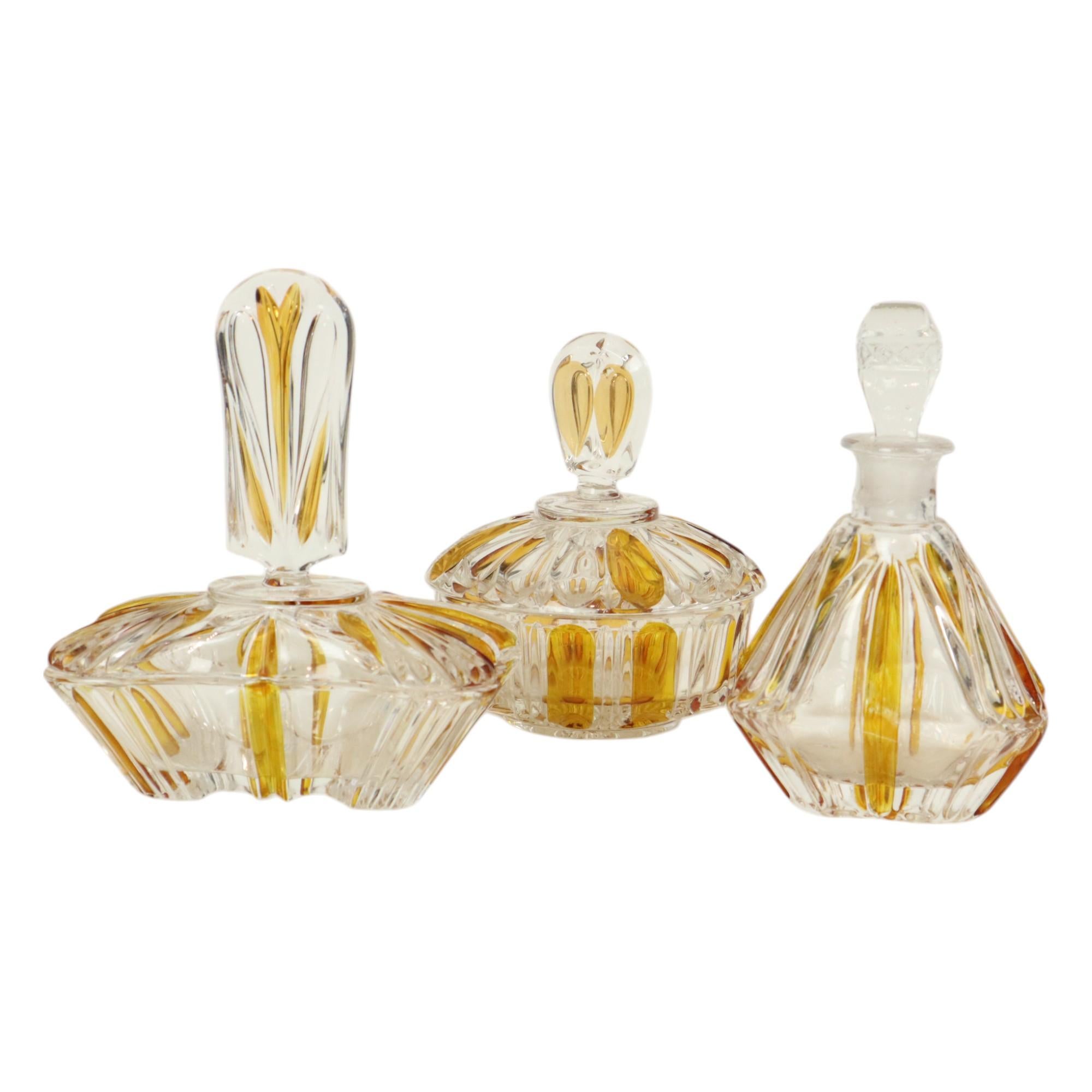 Vintage Phönix Amber Toilet Set Perfume Set Boudoir Bleikristal For Sale 3
