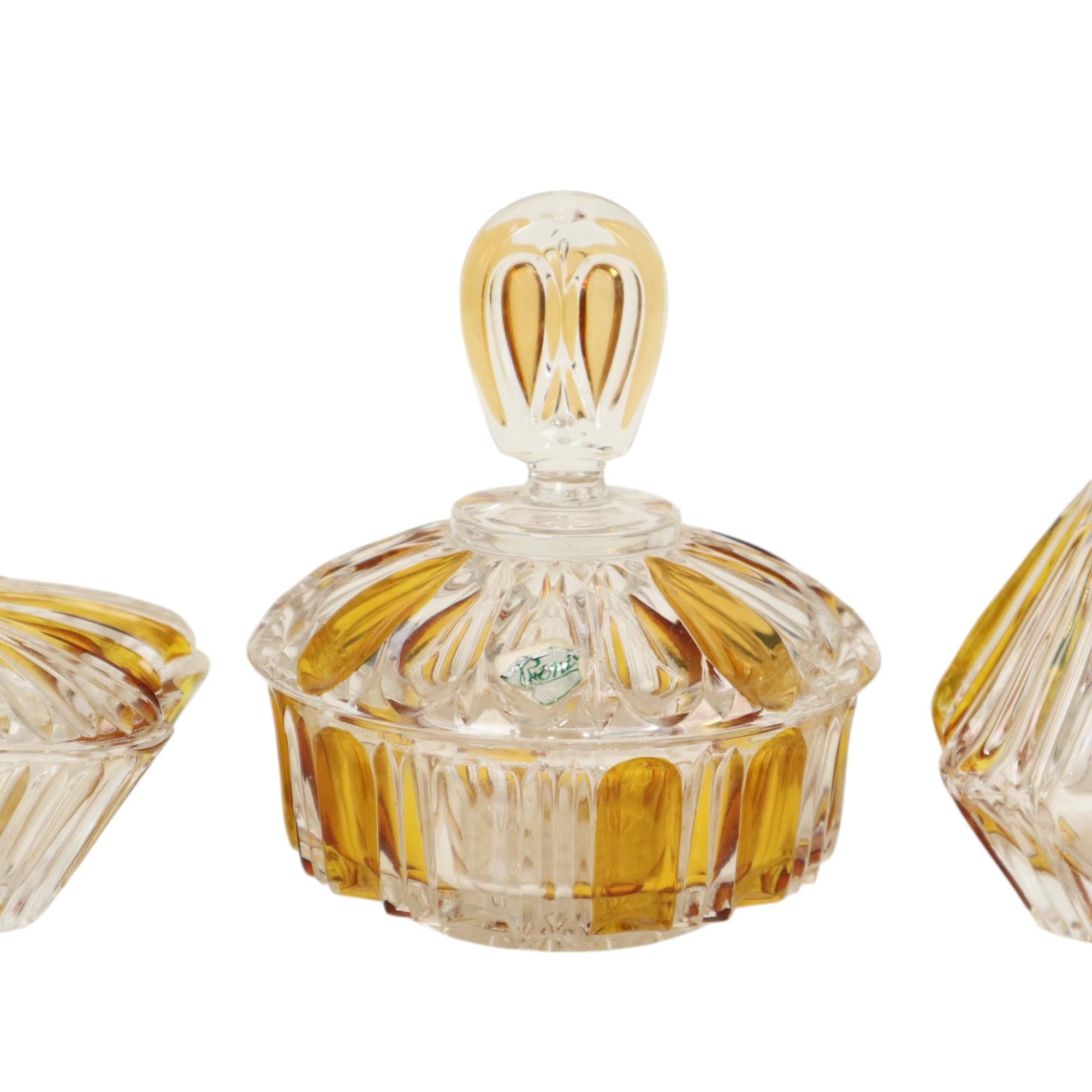 Art Deco Vintage Phönix Amber Toilet Set Perfume Set Boudoir Bleikristal For Sale