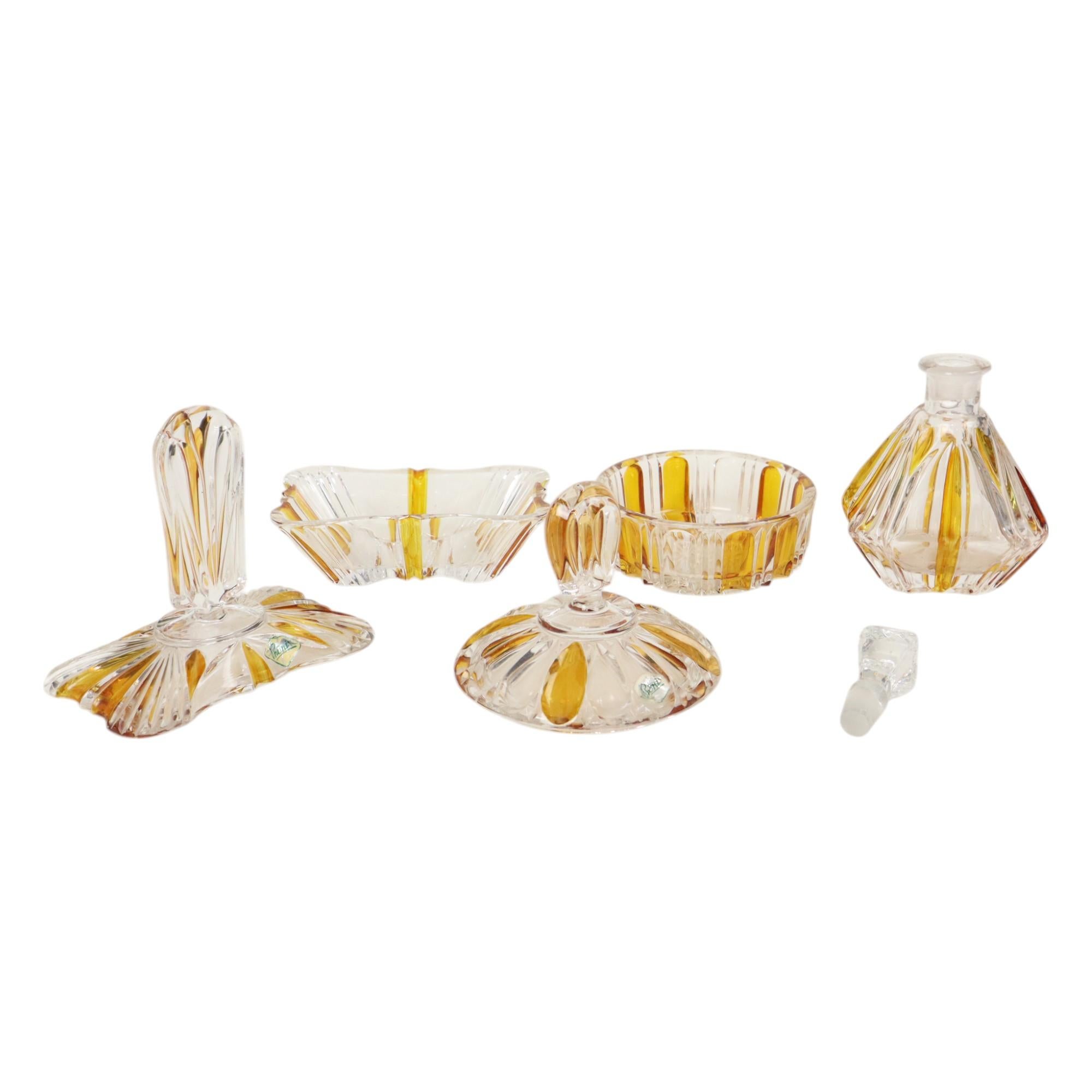 Vintage Phönix Amber Toilet Set Perfume Set Boudoir Bleikristal In Good Condition For Sale In Poperinge, BE