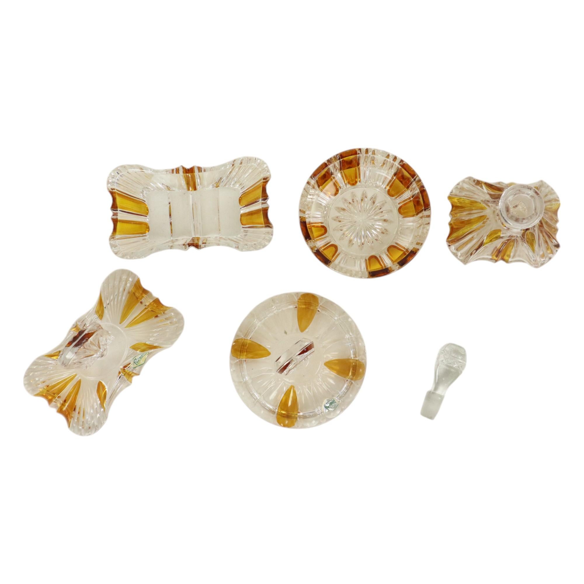 Crystal Vintage Phönix Amber Toilet Set Perfume Set Boudoir Bleikristal For Sale