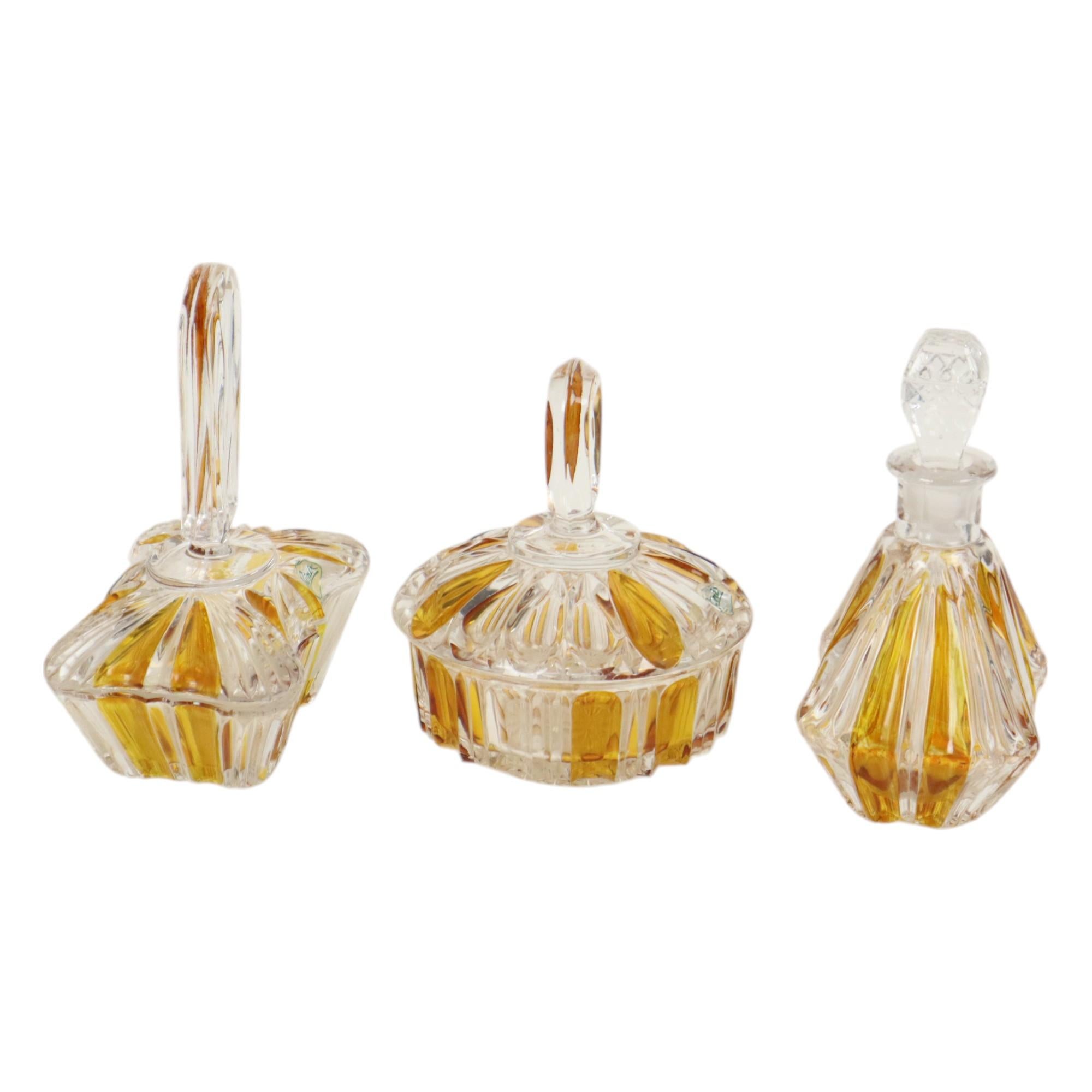 Vintage Phönix Amber Toilet Set Perfume Set Boudoir Bleikristal For Sale 1