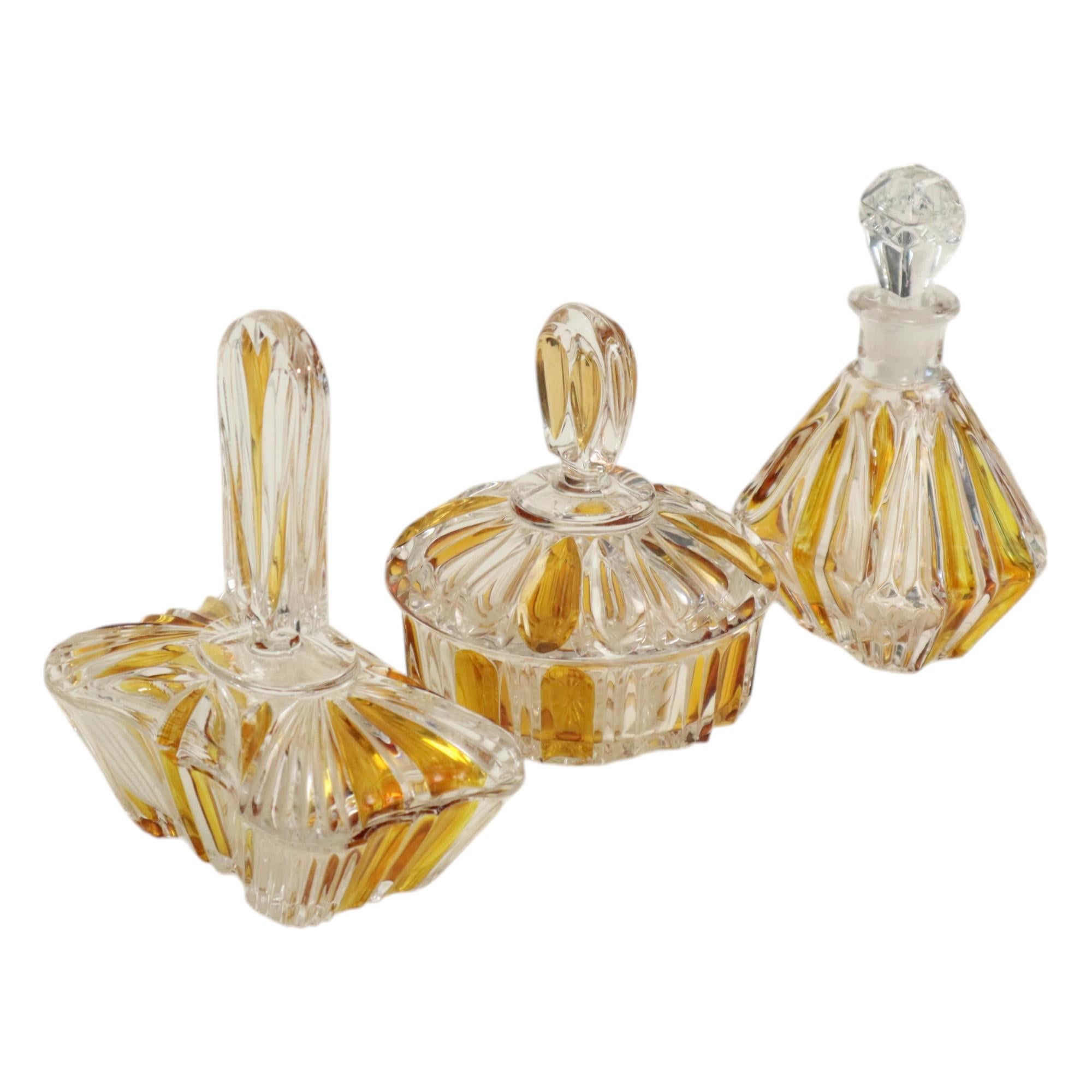 Vintage Phönix Amber Toilet Set Perfume Set Boudoir Bleikristal For Sale 2