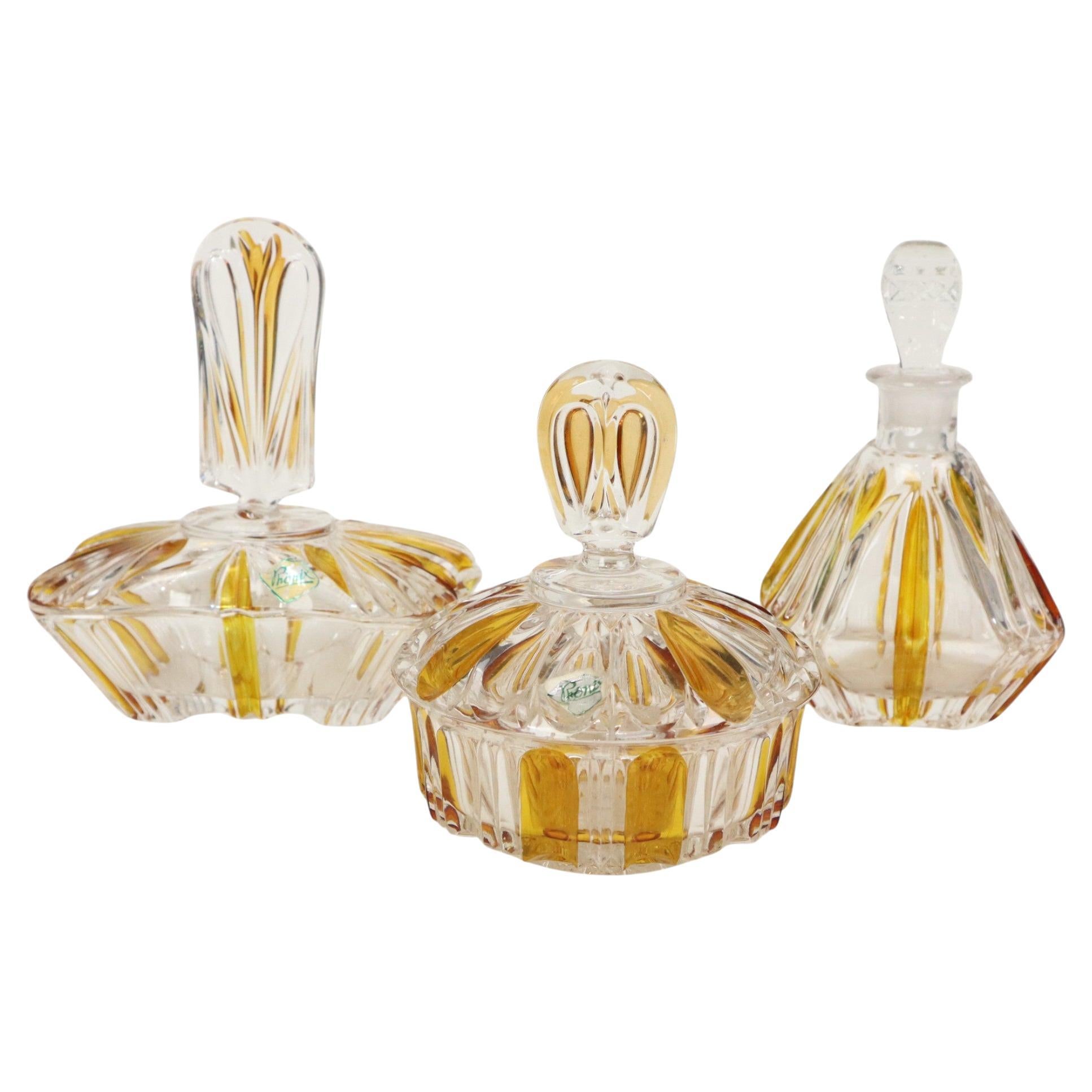 Vintage Phönix Amber Toilet Set Perfume Set Boudoir Bleikristal