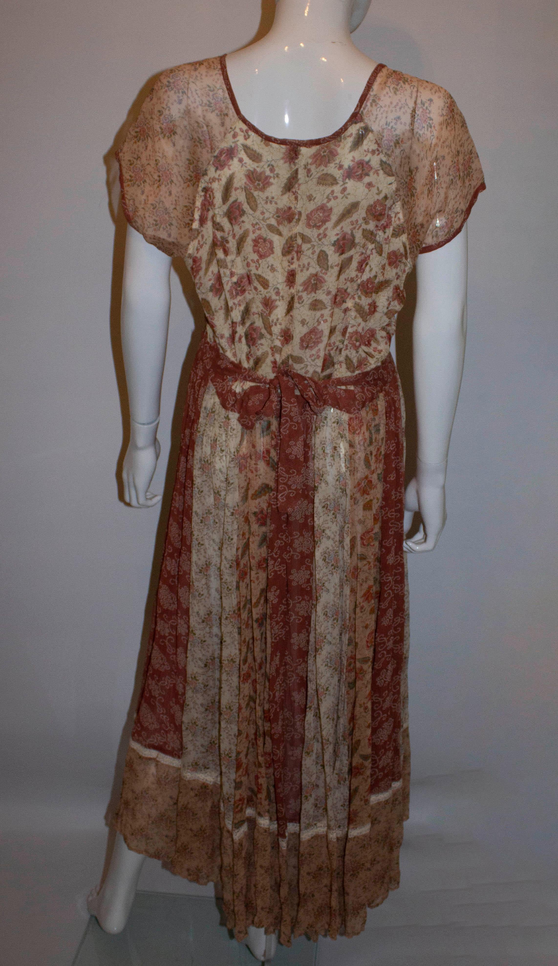 Brown Vintage Phool Floral Dress For Sale