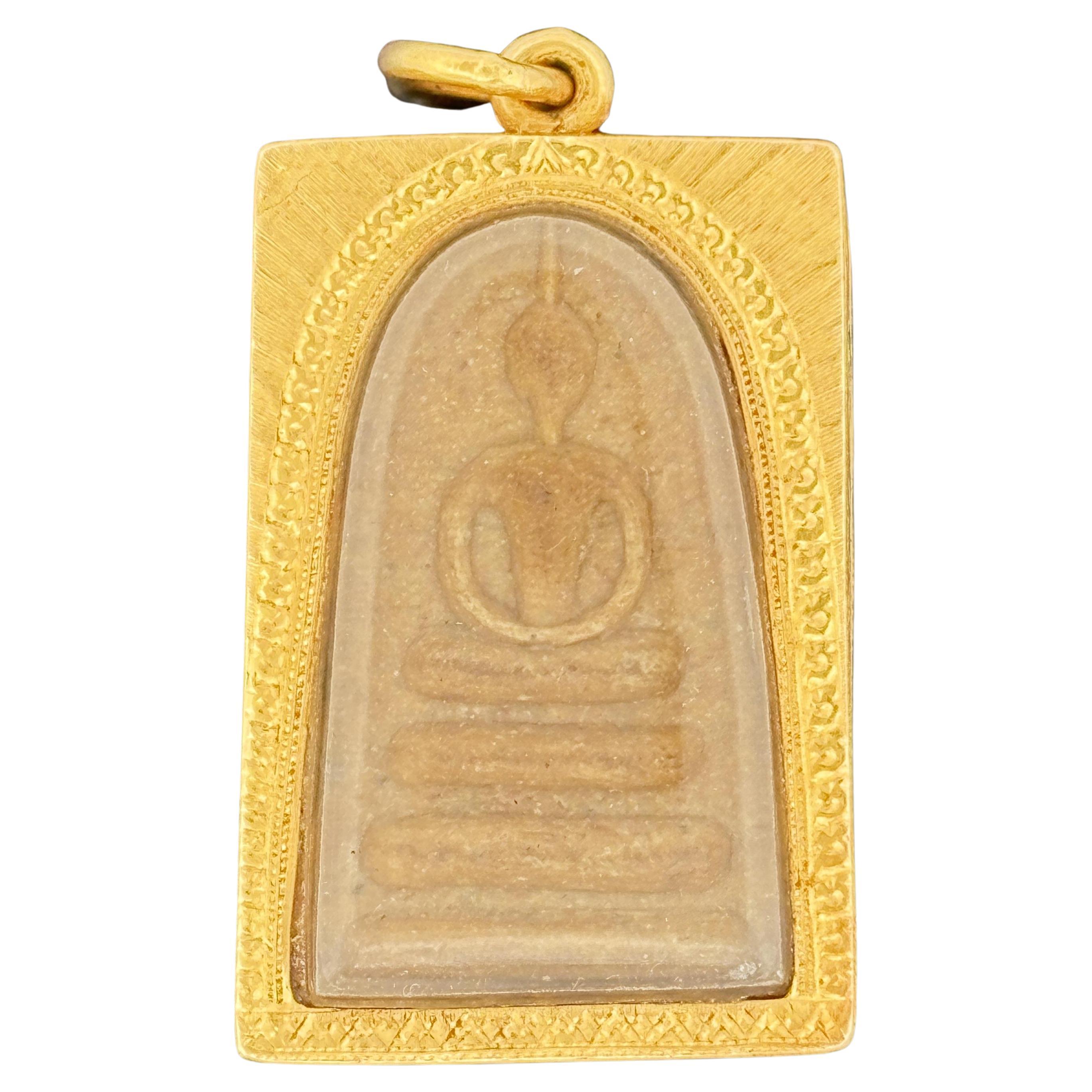 Amuleto buddista vintage Phra Somdej in oro 24k