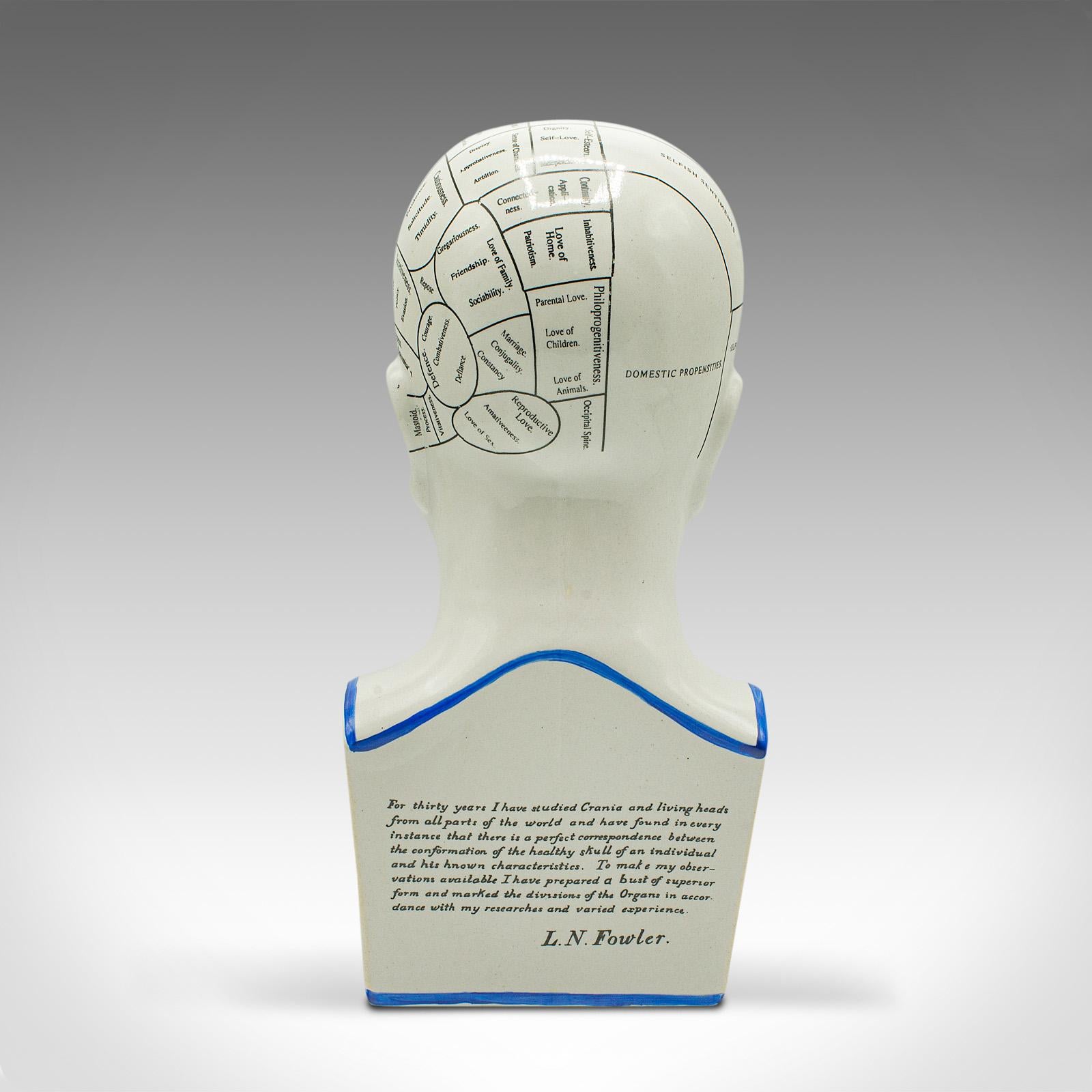 British Vintage Phrenology Head, English, Ceramic, Decorative Bust, Medical, Display
