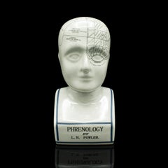 Adorno Vintage Cabeza Frenología, Inglés, Cerámica, Busto Decorativo, Circa 1970