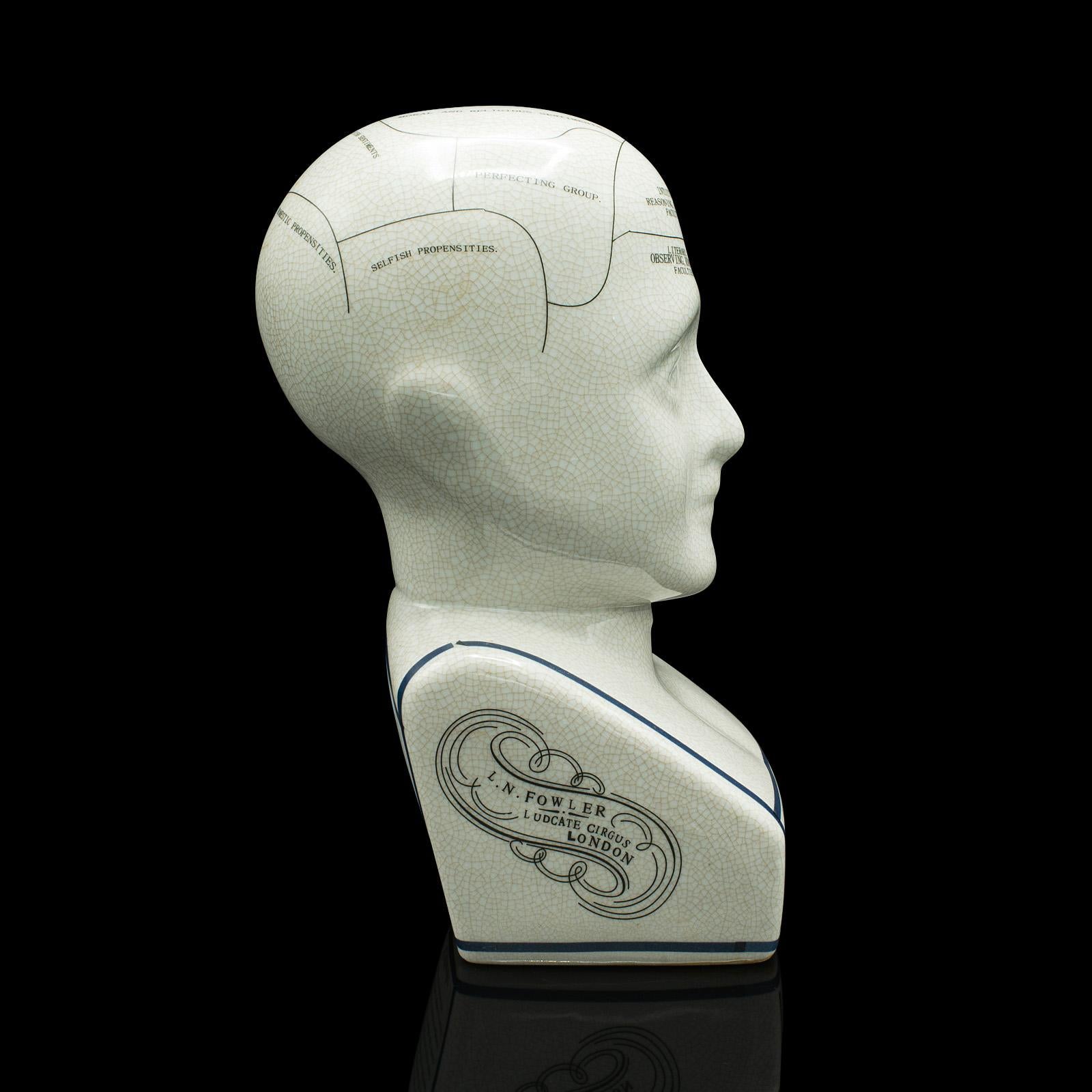 Mid-Century Modern Vintage Phrenology Head Ornament, English, Ceramic, Decorative Bust, Circa 1970 For Sale