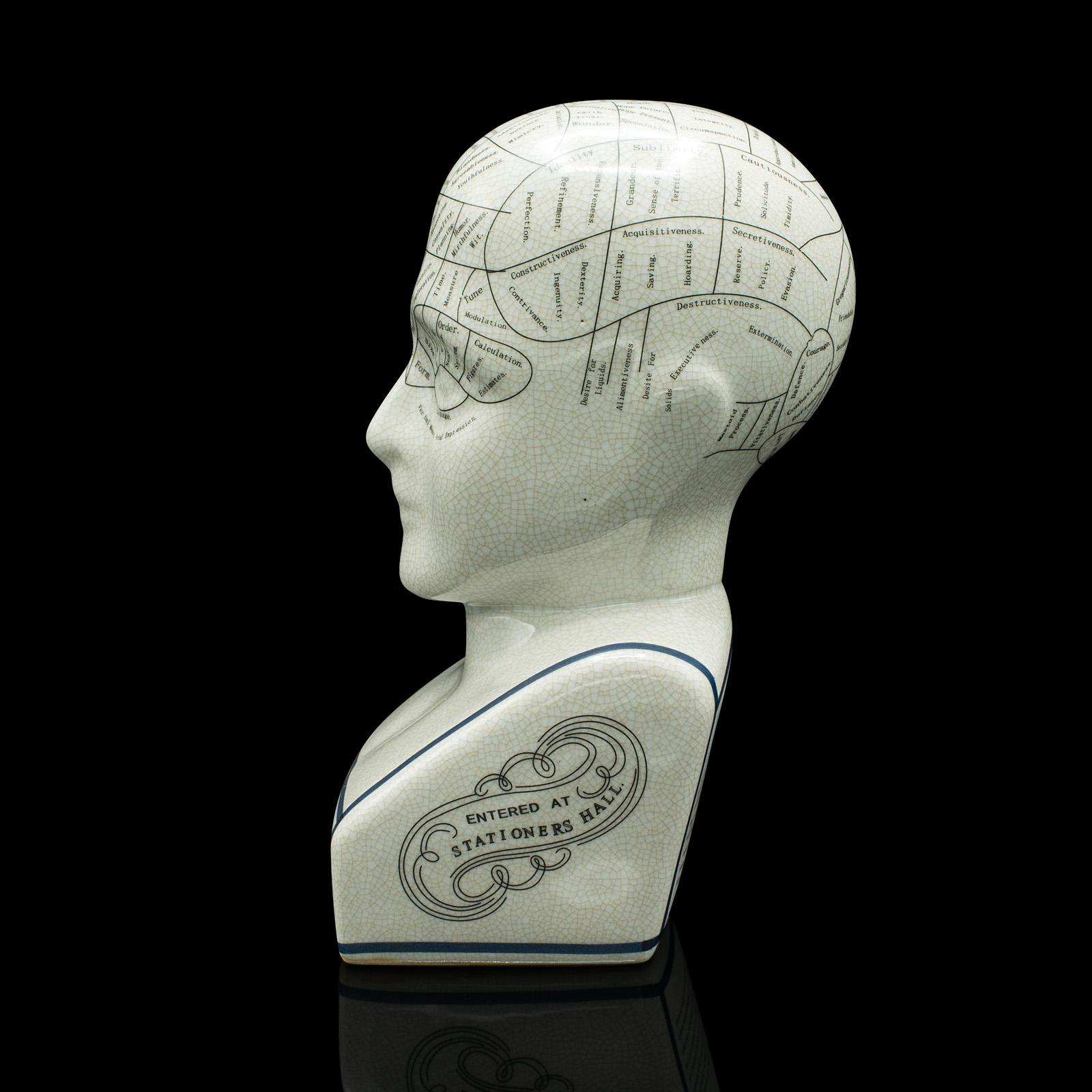 Adorno Vintage Cabeza Frenología, Inglés, Cerámica, Busto Decorativo, Circa 1970 Moderno de mediados de siglo en venta