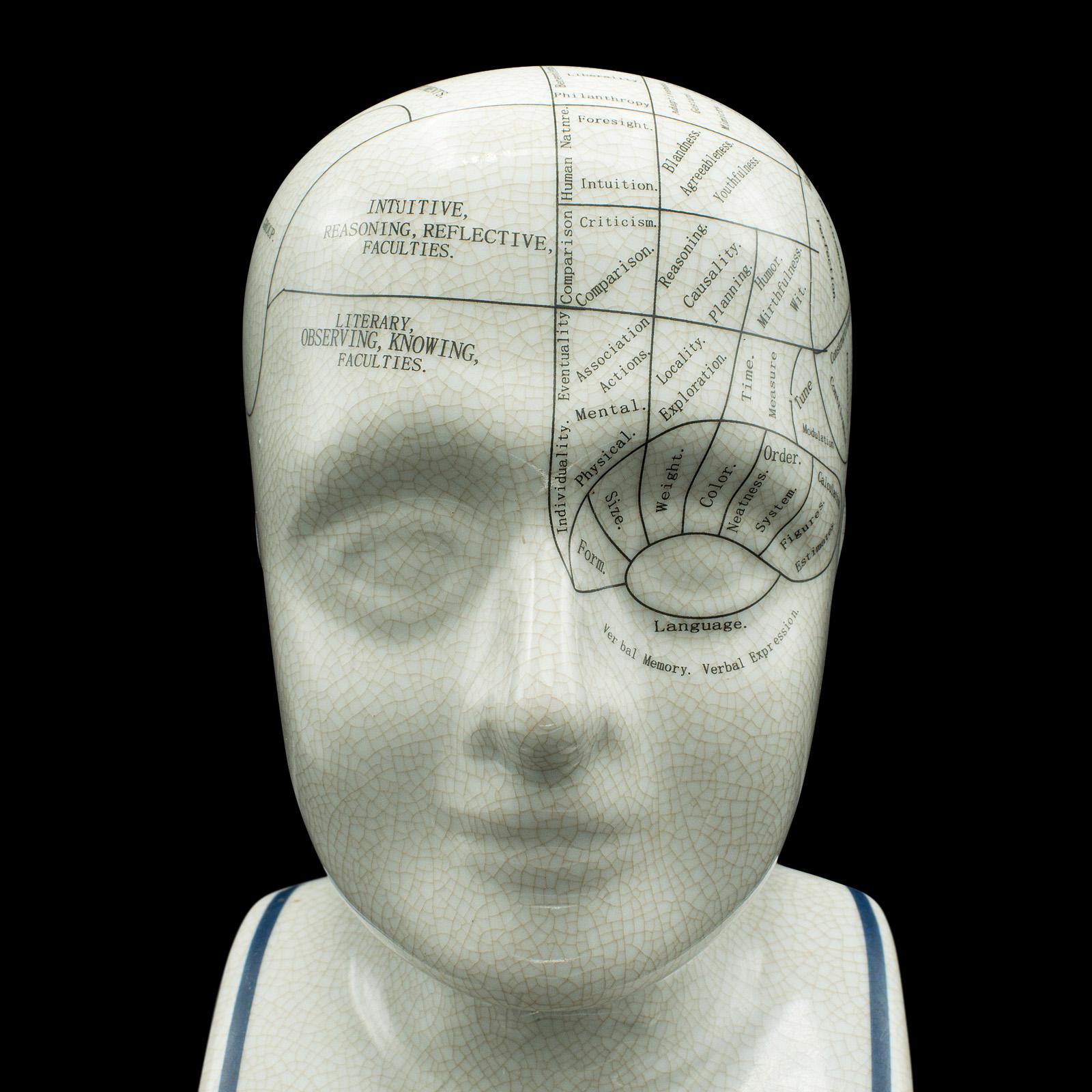 Late 20th Century Vintage Phrenology Head Ornament, English, Ceramic, Decorative Bust, Circa 1970 For Sale