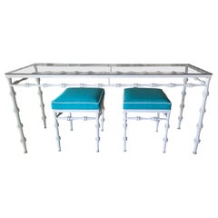 Retro Metal Phyllis Morris Console Table & Benches Indoors or Patio Outdoors 