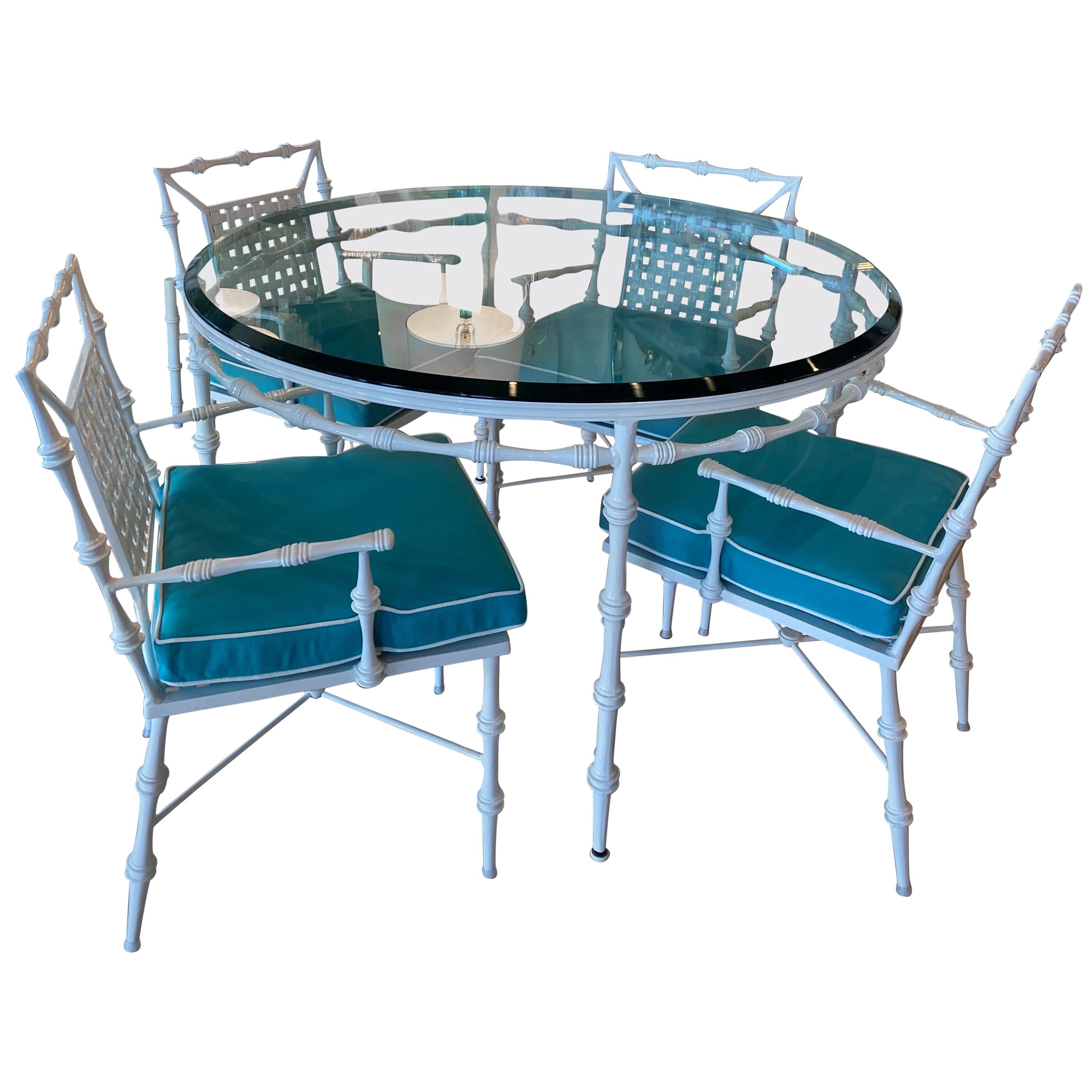 Vintage Phyllis Morris Patio Dining Set Table & 4 Armchairs Chairs Powder-Coated