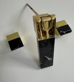 Vintage Phylrich Black Marble and Polished Brass Widespread Faucet Set, 1980s