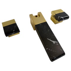 Vintage Phylrich Black Marble and Polished Brass Widespread Faucet Set, 1980s