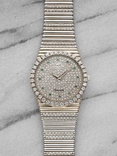 Vintage Piaget 12336 18K WG Diamond & Emerald Pave Dial Automatic 34mm