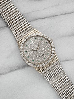 Vintage Piaget 12336 18K WG Diamond & Emerald Pave Dial Automatic 34mm