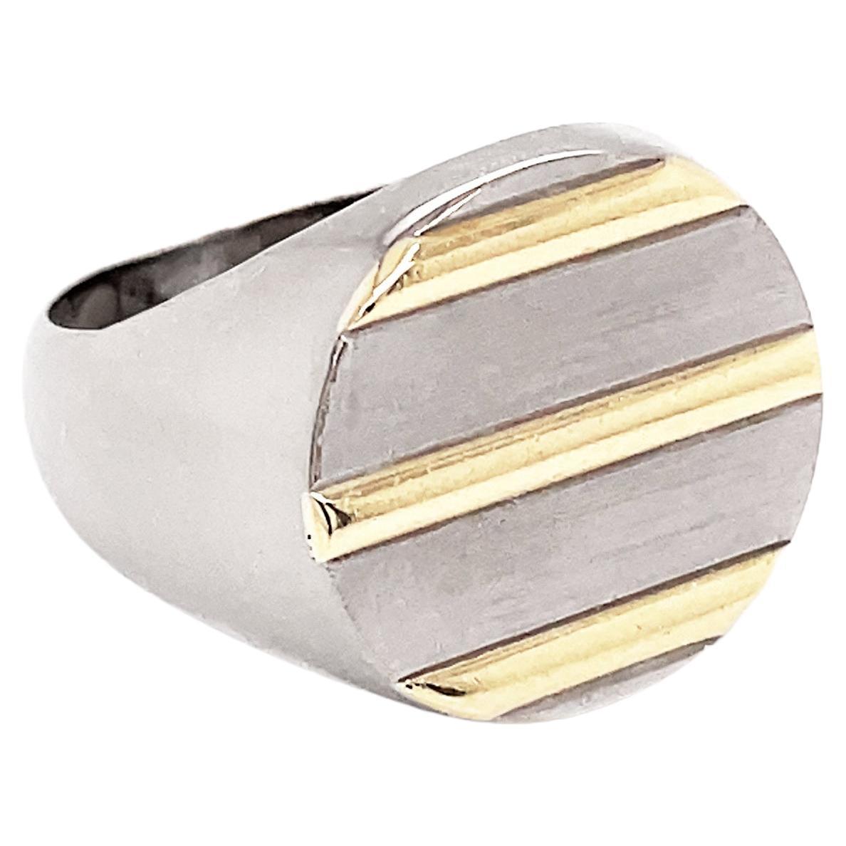 Vintage Piaget 18 Carat White and Yellow Gold Polo Signet Ring For Sale